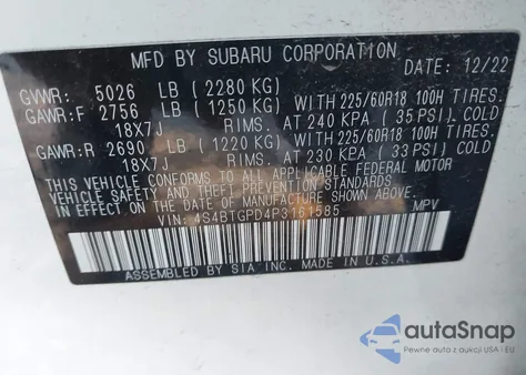 2023 Subaru Outback Touring Xt из США, поврежденный, VIN 4S4BTGPD4P3161585